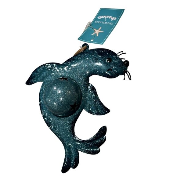 Lot Snowflakes Seashells Sea Lion + Dolphin Metal Christmas Tree Ornaments NEW - Picture 4 of 7